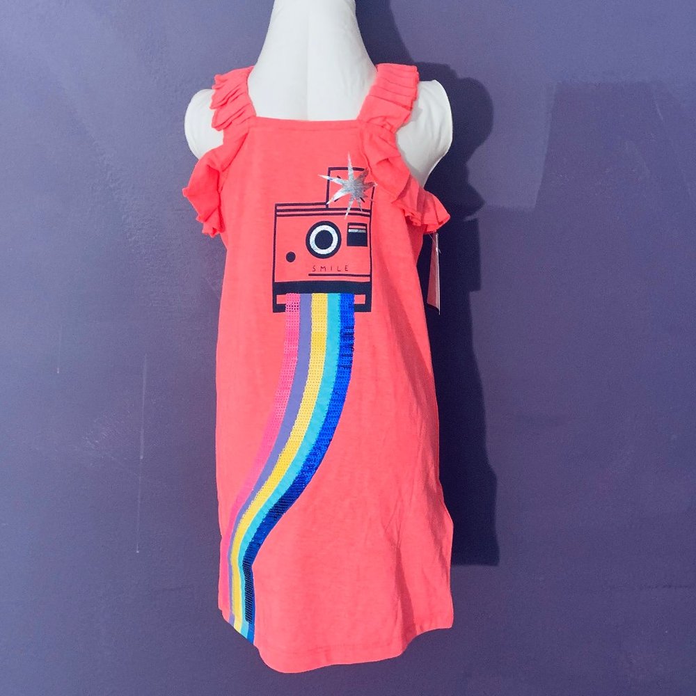 Pink Fluorescent Smile Camera Sequin Tank Dress-4